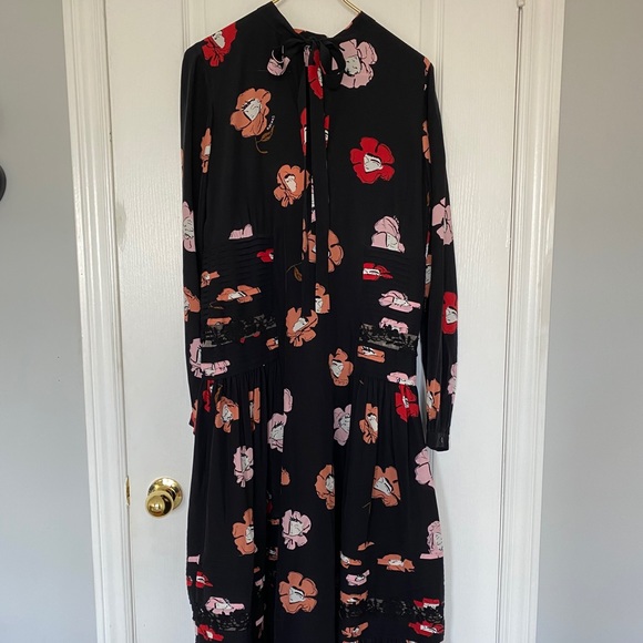 Rochas Black Floral Printed Silk Lace midi dress - Picture 3 of 7